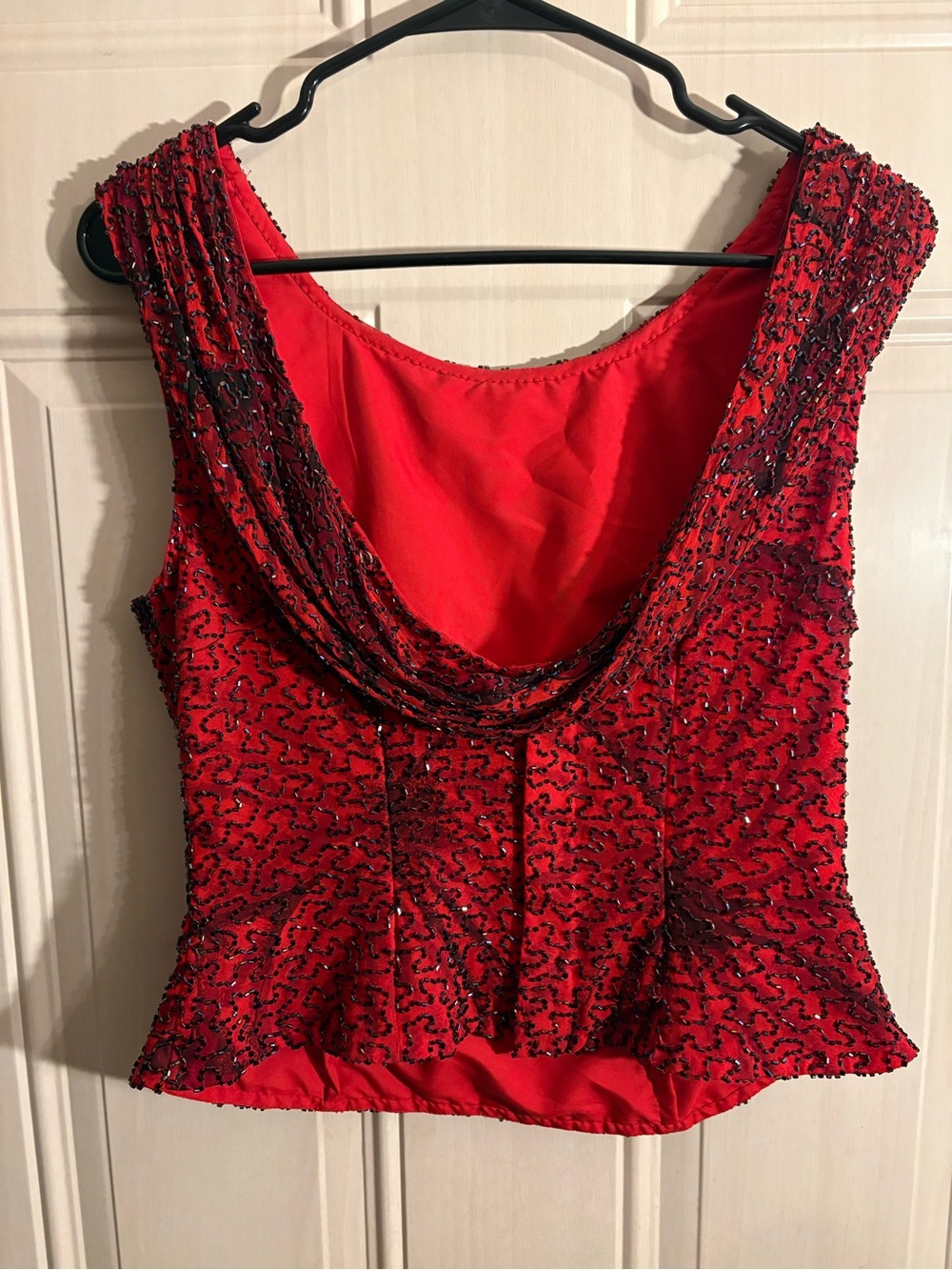 Cache Red Beaded Draped Neckline Evening Top MEDIUM Y2K Grunge Fairy Whimsy Vamp - Picture 2 of 16